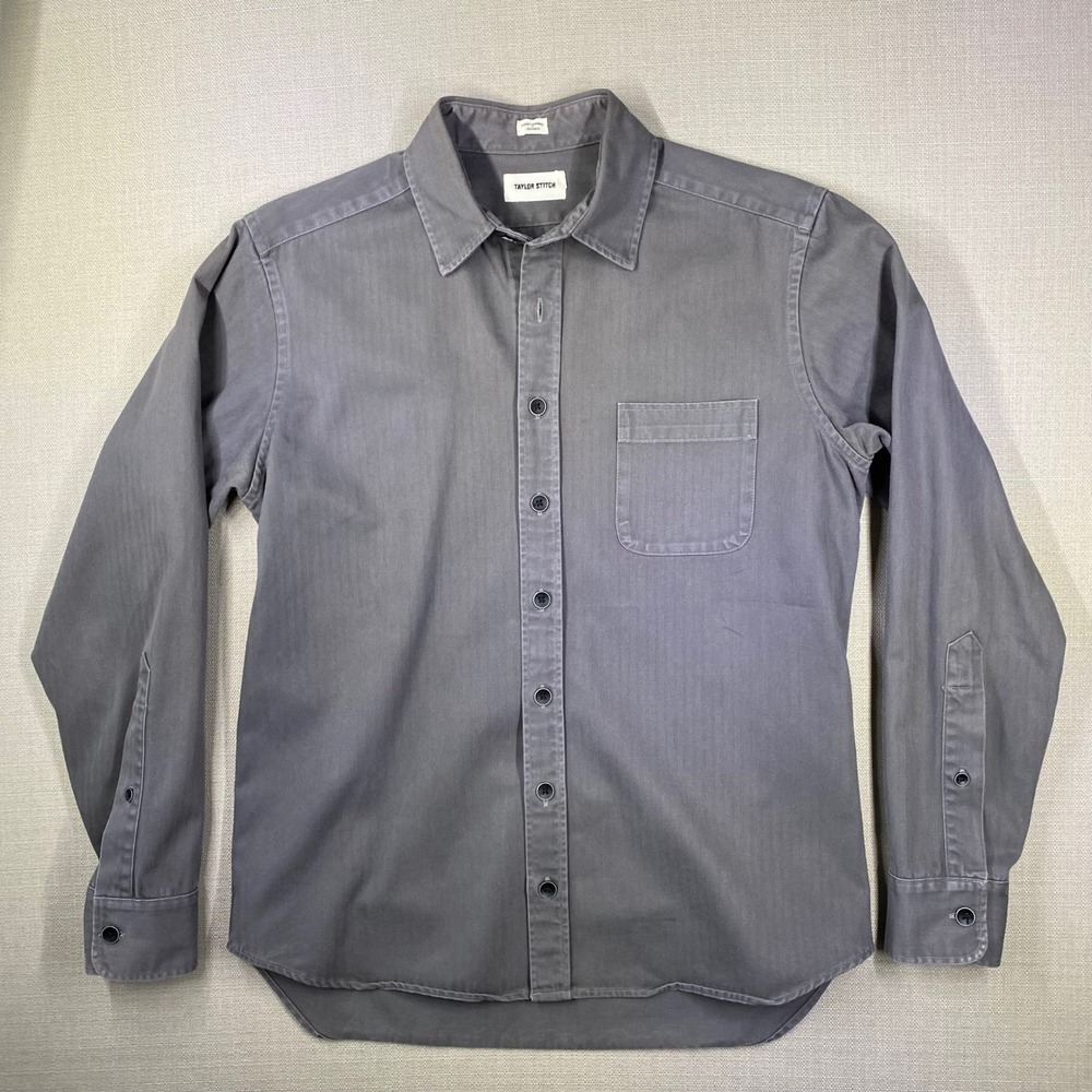 Taylor Stitch Mens Charcoal Gray Herringbone Button Down Shirt Long Sleeve 42